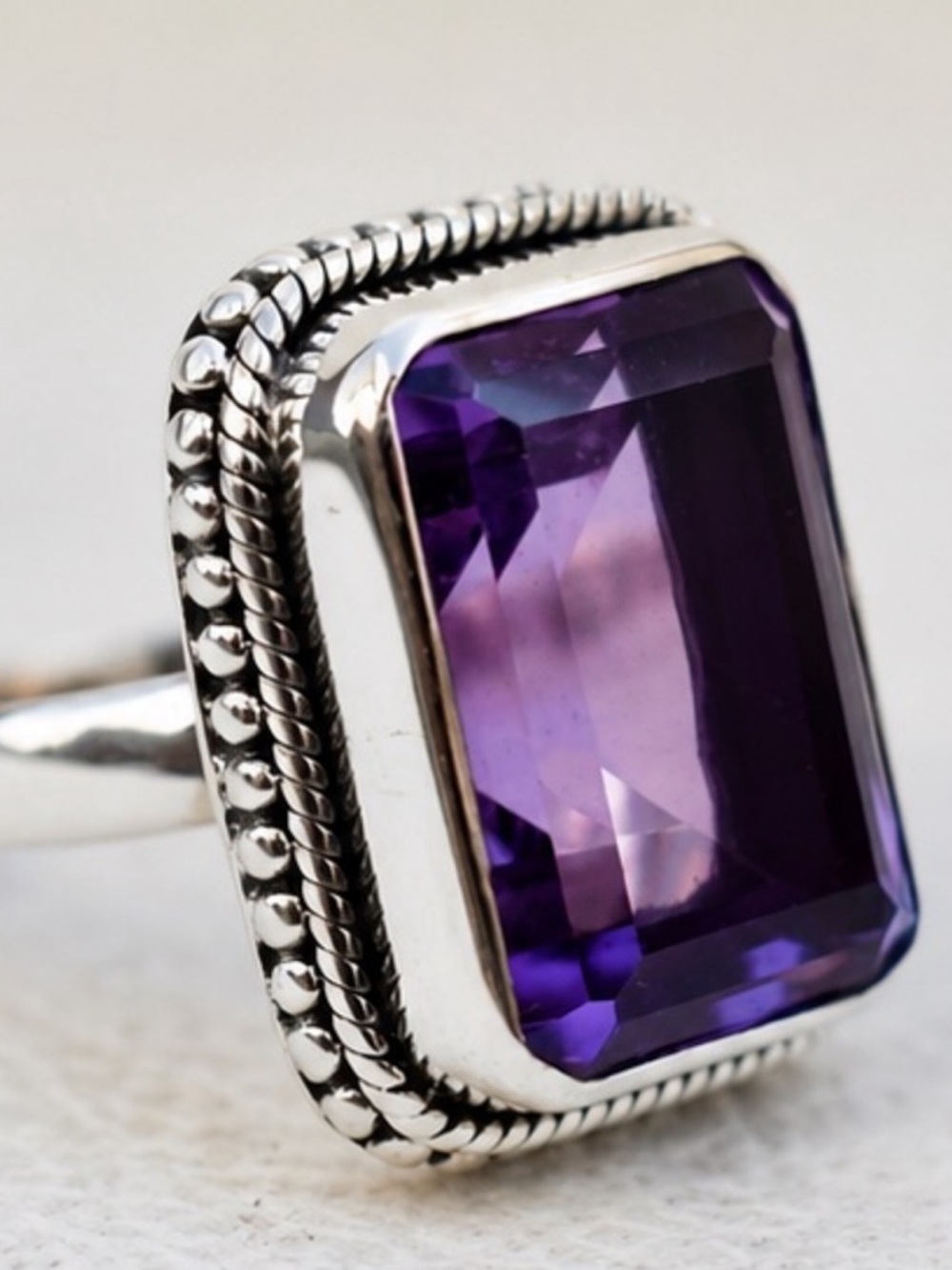 Amethyst Purple Silver Tone Statement Ring Size 8